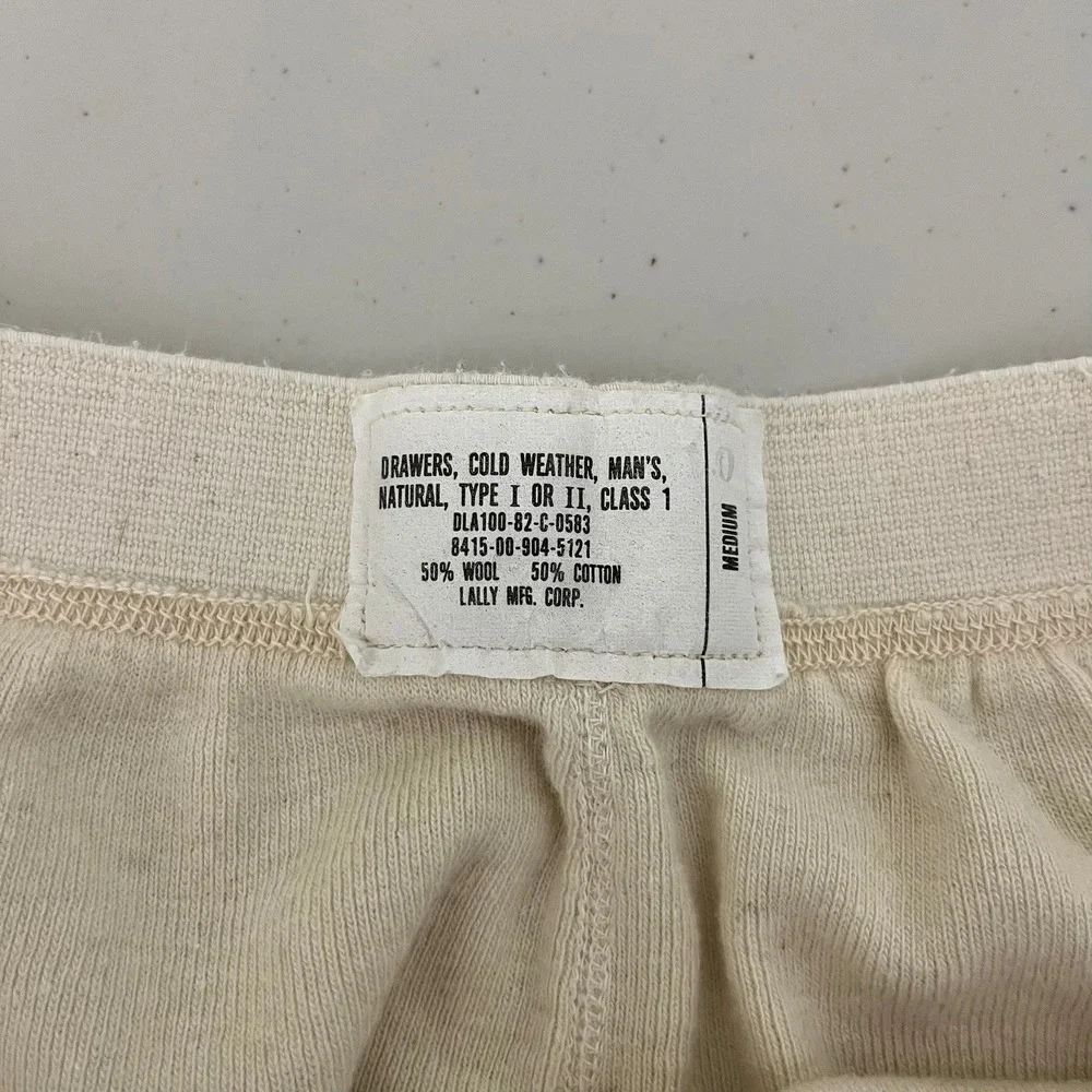 Lally Mfg Corp Vintage US Military Cold Weather Drawers Wool Cotton Cream M Vtg